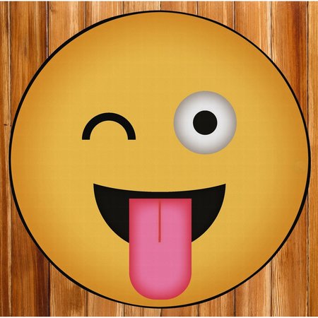 DEERLUX Emoji Style Round Funny Smiley Face Kids Area Rug, Winky Tongue Out Emoji Rug, 24 x 24 QI003886.XS